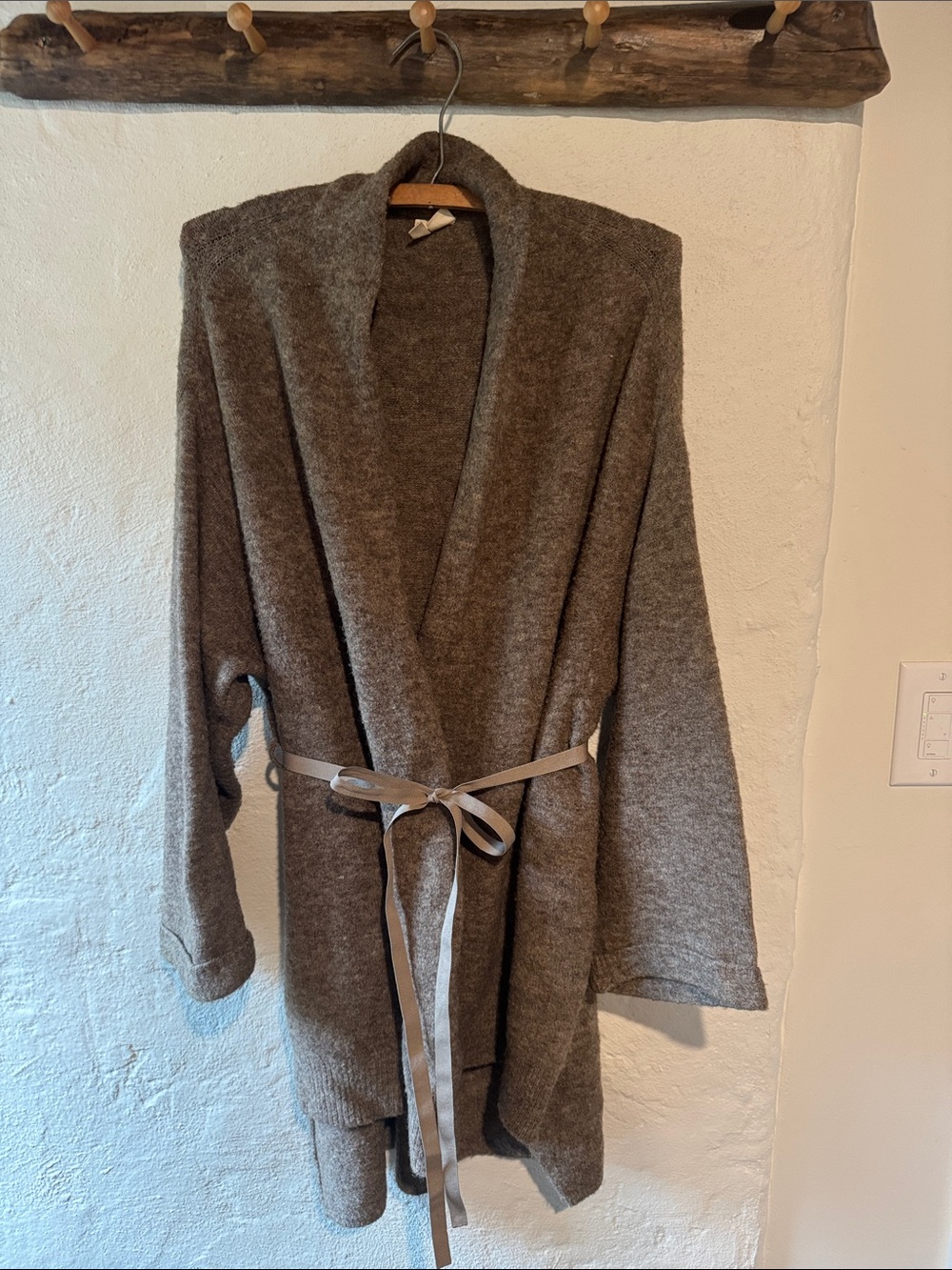 Moth Brown Shawl Collar Belted Cardigan Sweater